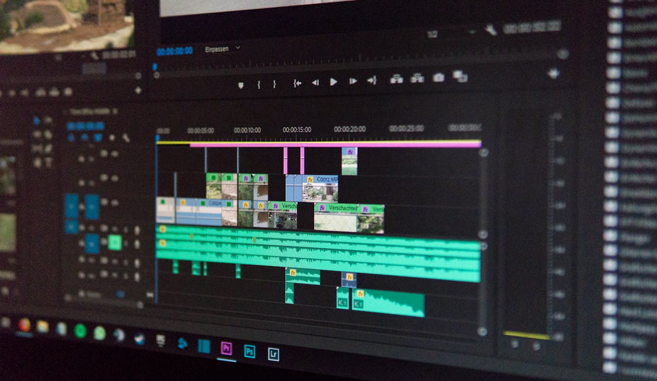 digital Close-up of a video editing timeline interface on a computer screen, showcasing professional software in action.